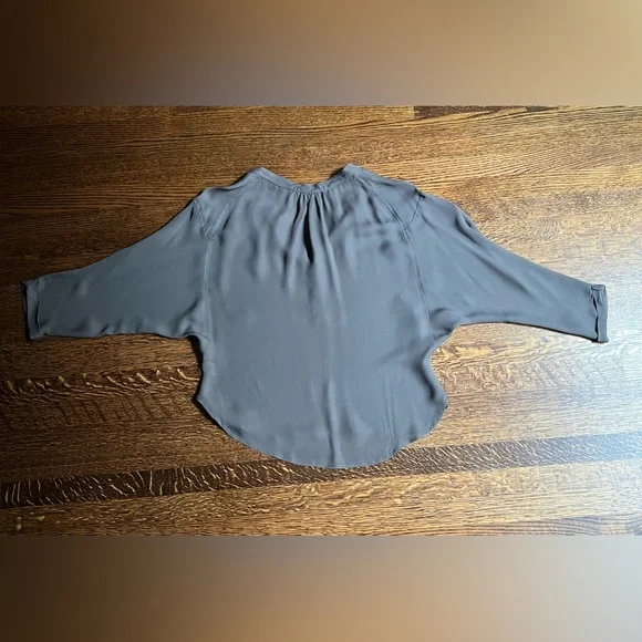 Taupe Silk Batwing Blouse, Minimalist Peasant Blouse, Pharaoh - Picture 5 of 7